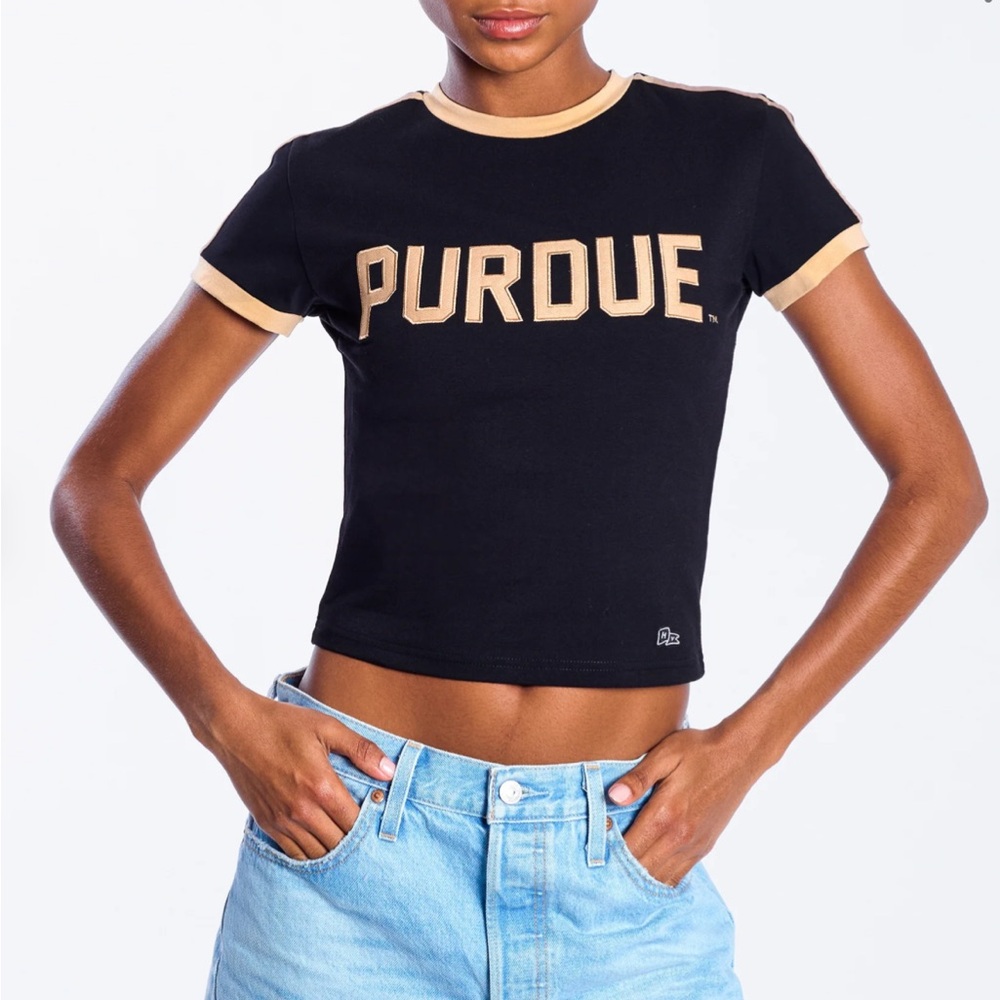 Purdue Women's Black and Tan Short Sleeve Tee